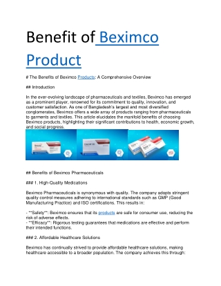 Benefit of Beximco Product