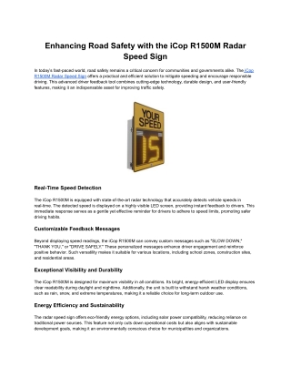 Enhancing Road Safety with the iCop R1500M Radar Speed Sign