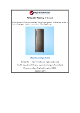 Refrigerator Repairing in Chennai