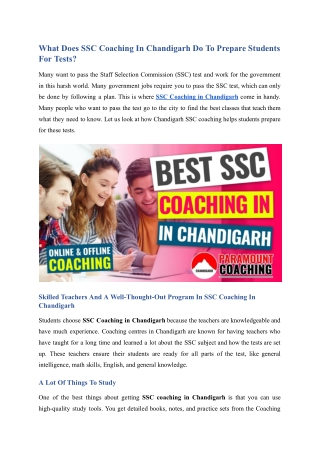 what does ssc coaching in chandigarh