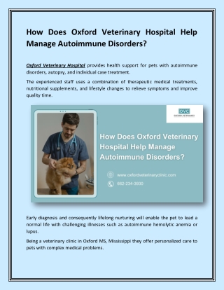 How Does Oxford Veterinary Hospital Help Manage Autoimmune Disorders