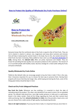 How to Protect the Quality of Wholesale Dry Fruits Purchase Online