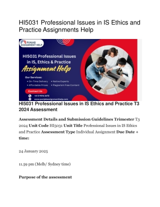 HI5031 Professional Issues in IS Ethics and Practice Assignments Help