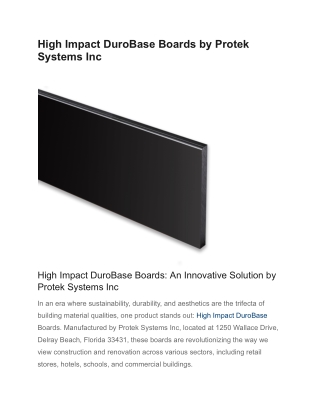 High Impact DuroBase Boards by Protek Systems Inc