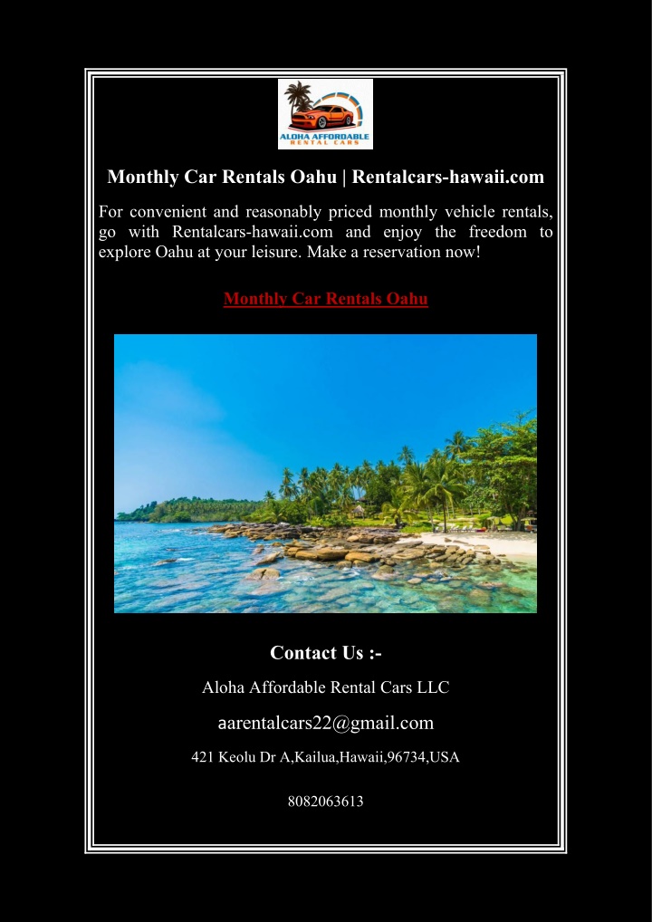 monthly car rentals oahu rentalcars hawaii com