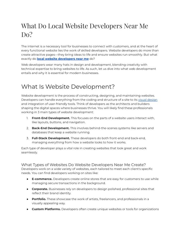 what do local website developers near me do