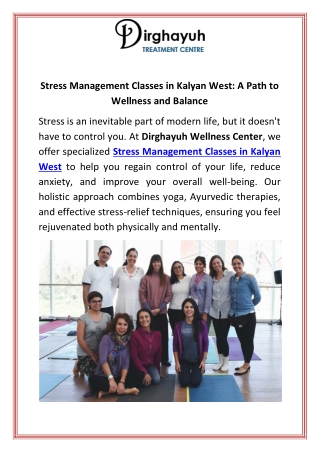 Stress Management Classes in Kalyan West A Path to Wellness and Balance