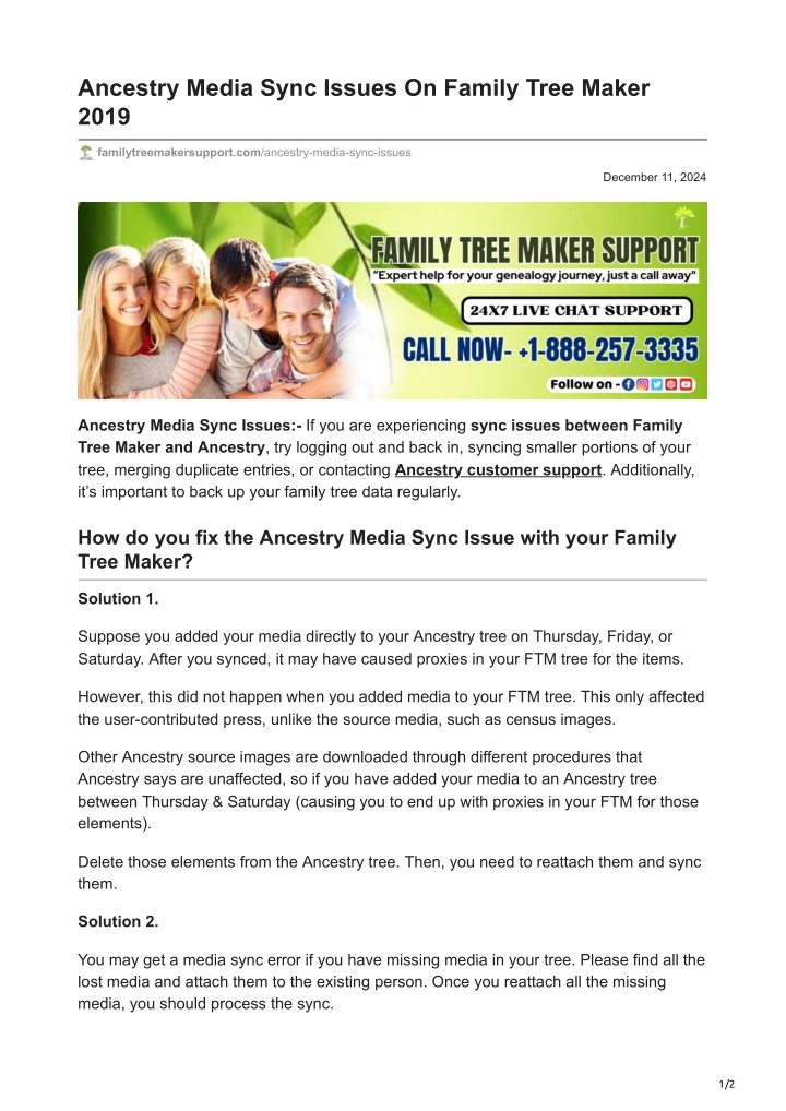 ancestry media sync issues on family tree maker