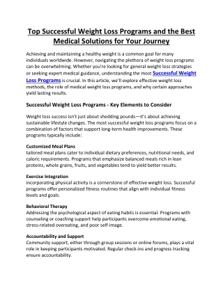 Top Successful Weight Loss Programs and the Best Medical Solutions for Your Journey