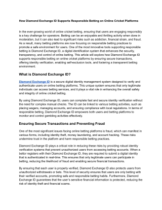 How Diamond Exchange ID Supports Responsible Betting on Online Cricket Platforms