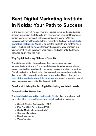 Best Digital Marketing Institute in Noida: Your Path to Success