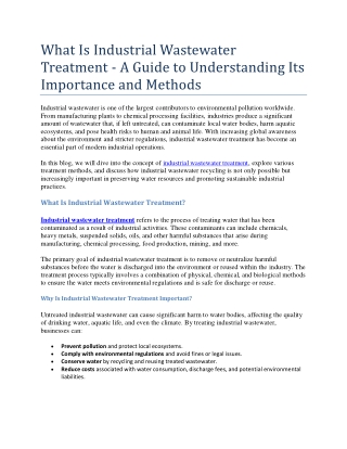 What Is Industrial Wastewater Treatment - A Guide to Understanding Its Importance and Methods