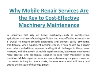 Why Mobile Repair Services Are the Key to Cost-Effective Machinery Maintenance