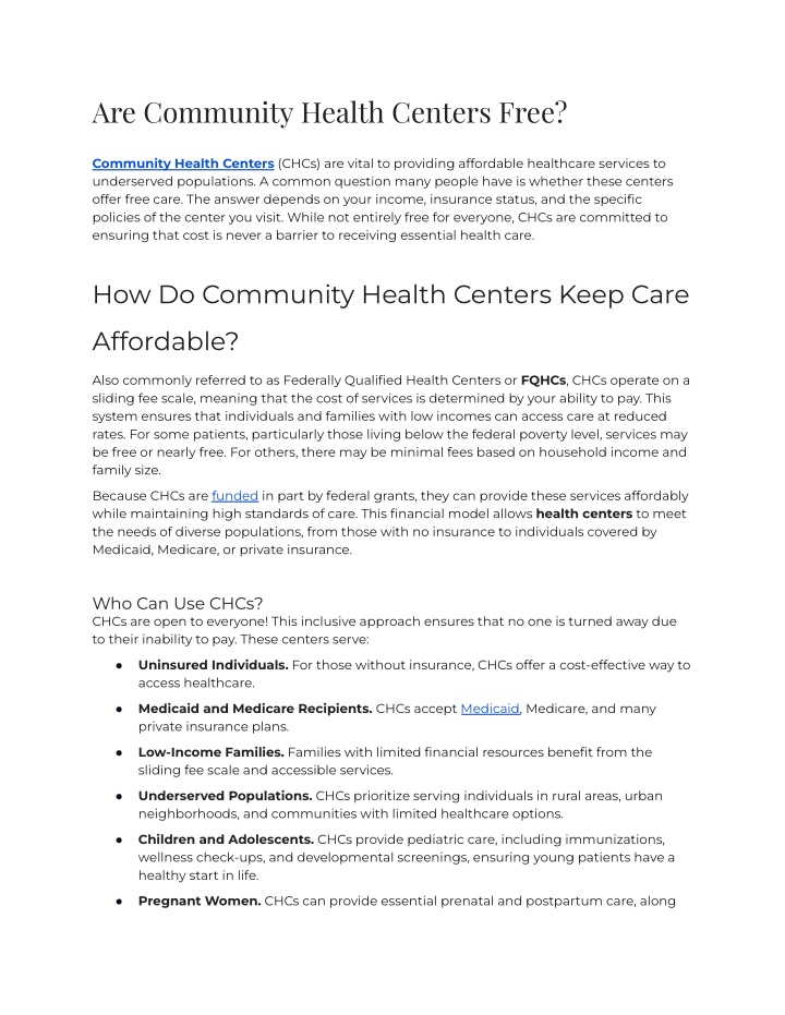 are community health centers free