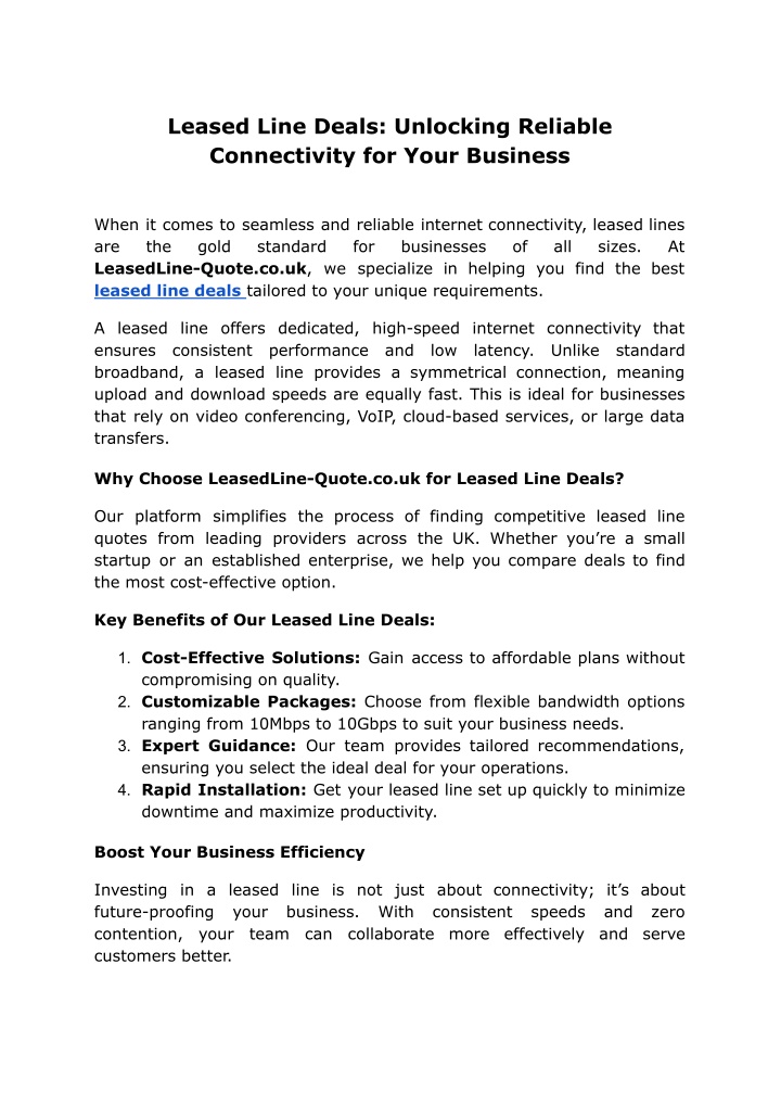 leased line deals unlocking reliable connectivity