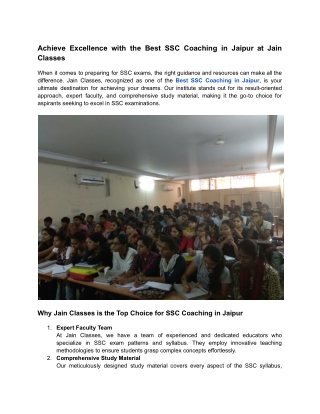 Best SSC Coaching in Jaipur at Jain Classes