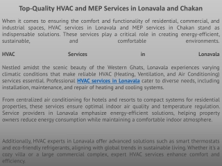 Top-Quality HVAC and MEP Services in Lonavala and Chakan