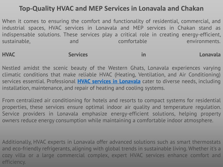 top quality hvac and mep services in lonavala