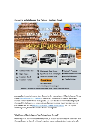Chennai to Mahabalipuram Tour Package