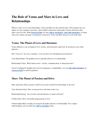 the role of venus and mars in love