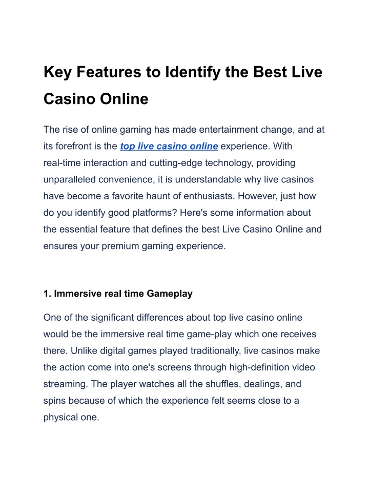 key features to identify the best live