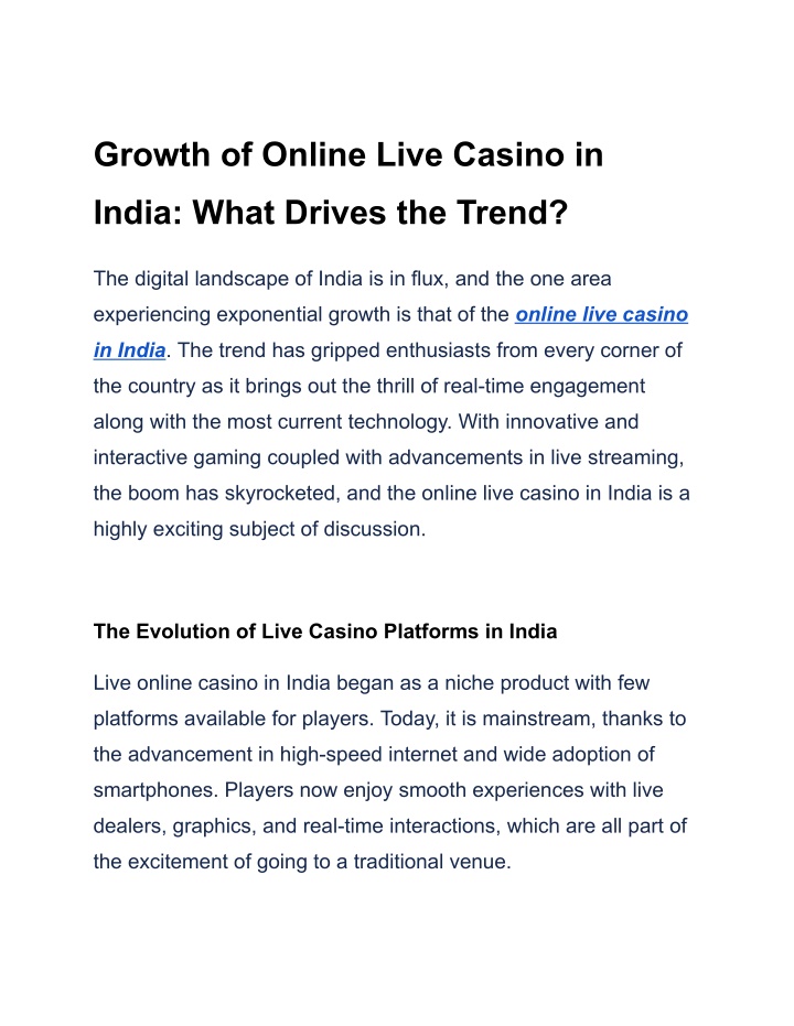 growth of online live casino in