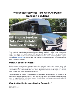 Will Shuttle Services Take Over As Public Transport Solutions