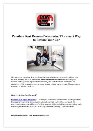 Mobile Dent Repair Brookfield Wi | Dent Clinic Inc