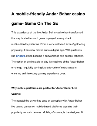 A mobile-friendly Andar Bahar casino game- Game On The Go