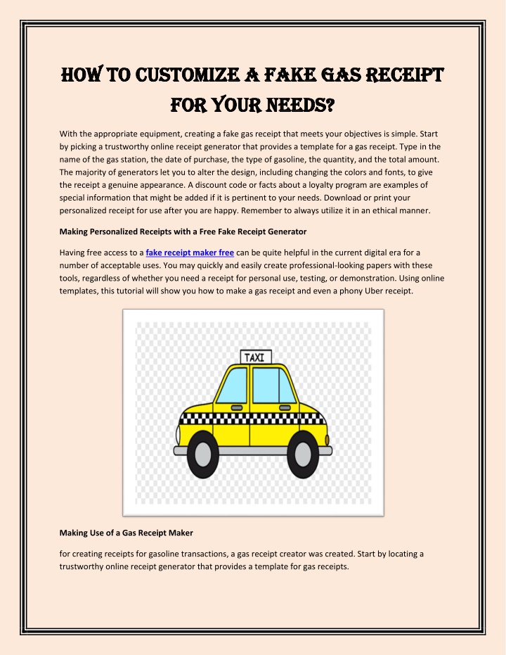 how to customize a fake gas receipt