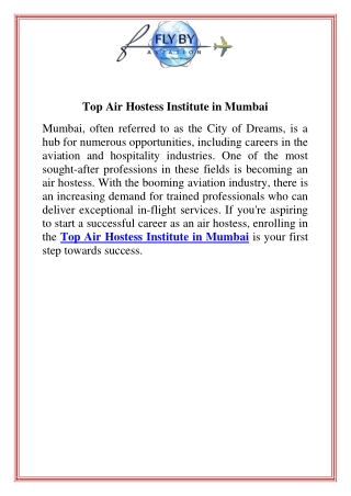 Top Air Hostess Institute in Mumbai