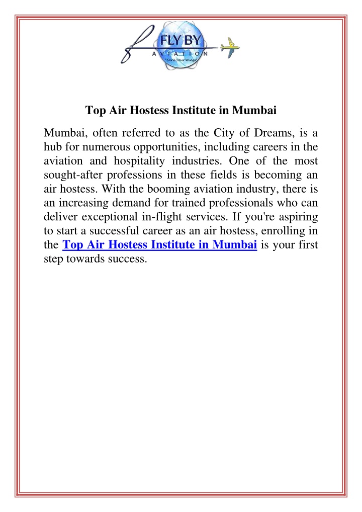 top air hostess institute in mumbai