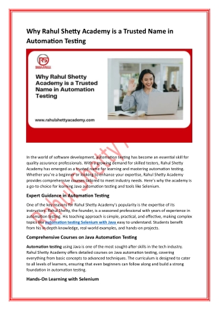 why rahul shetty academy is a trusted name