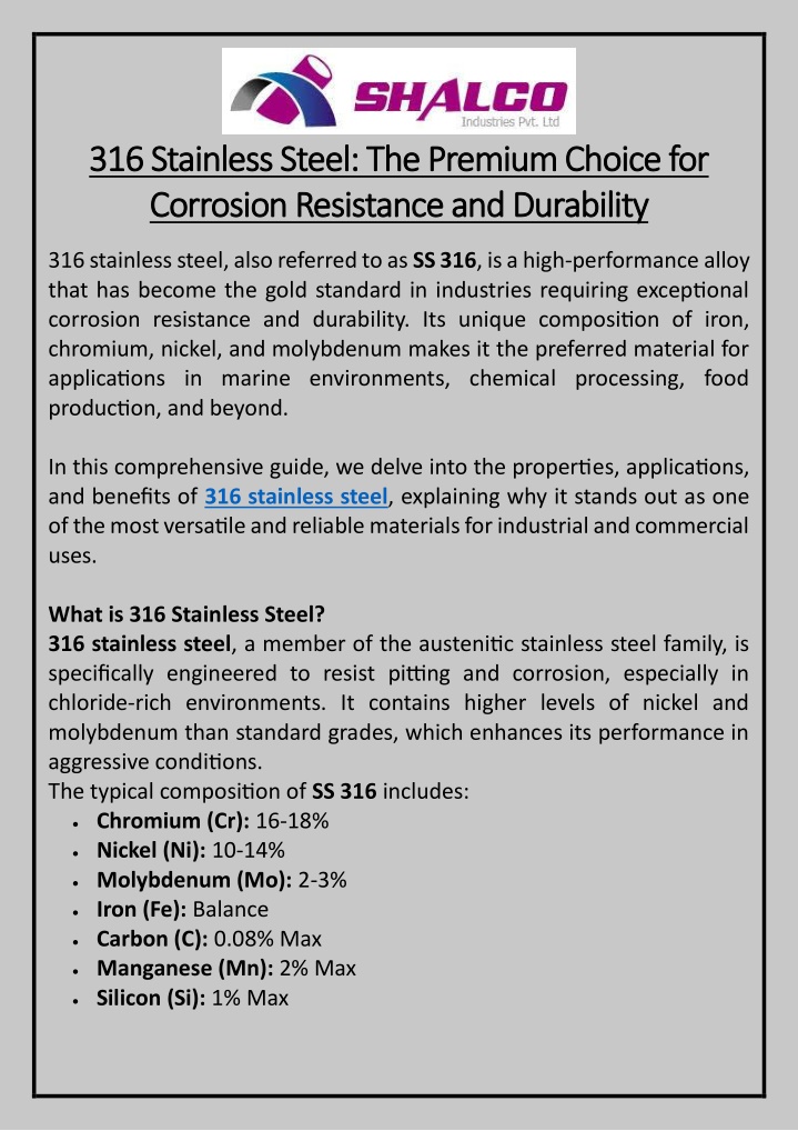 316 stainless steel the premium choice