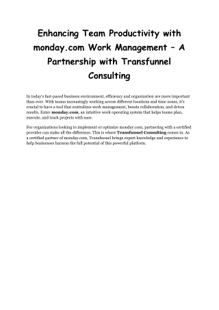 Boost Your Team's Efficiency with monday.com & Transfunnel Consulting