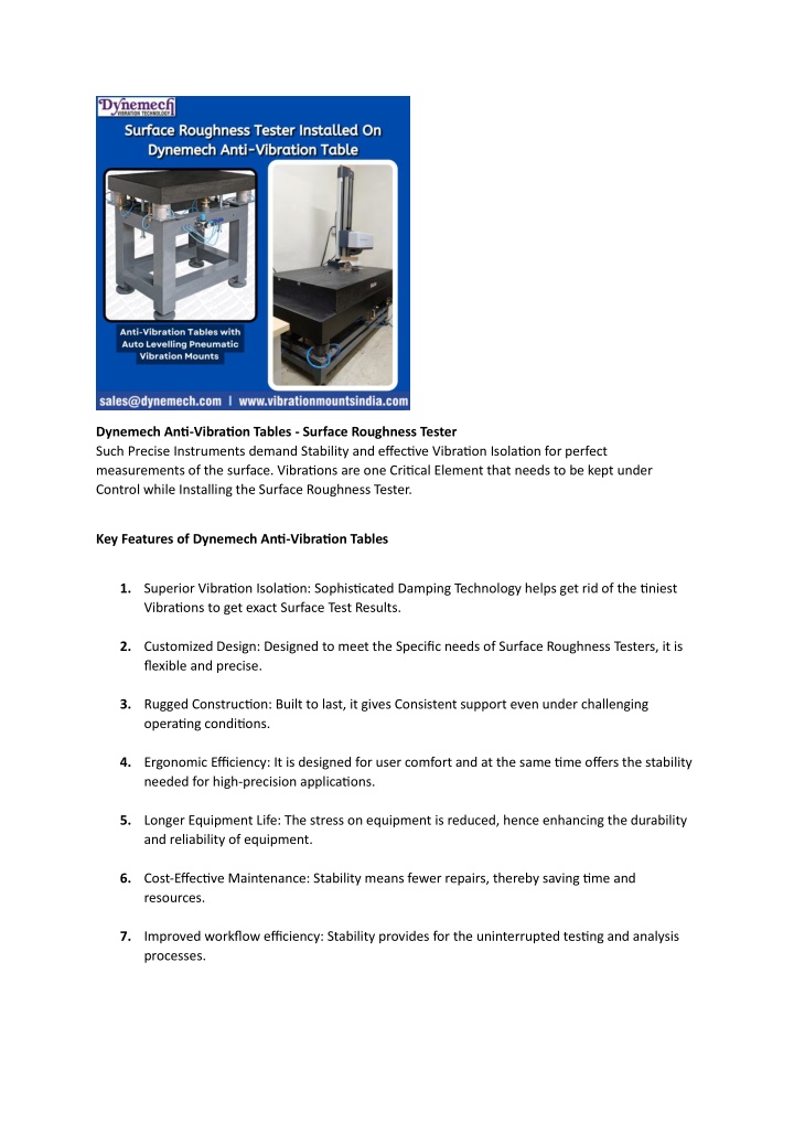 dynemech anti vibration tables surface roughness