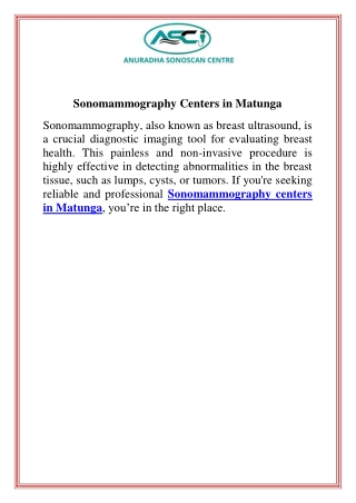 sonomammography centers in matunga