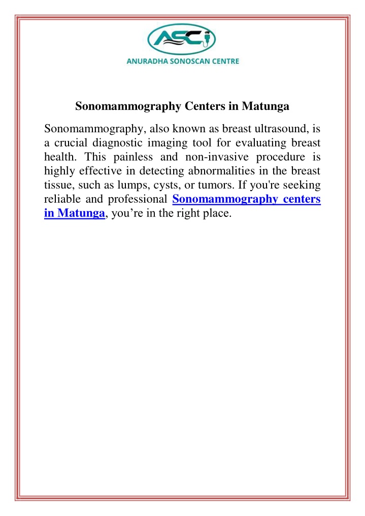 sonomammography centers in matunga