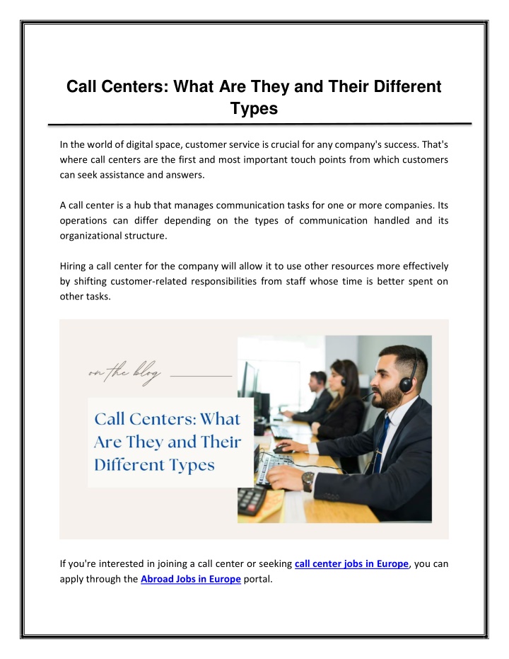 call centers what are they and their different