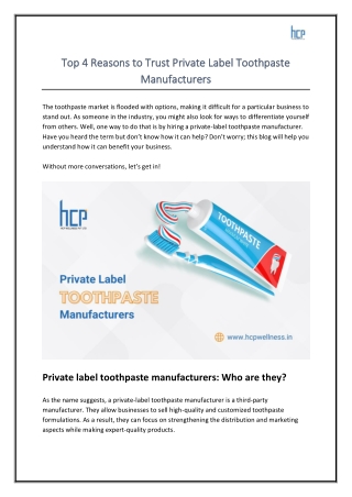 Top 4 Reasons to Trust Private Label Toothpaste Manufacturers