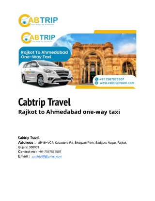 cabtrip travel rajkot to ahmedabad one way taxi