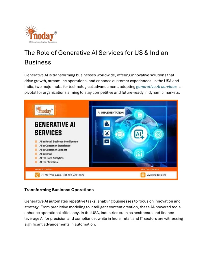 the role of generative ai services for us indian