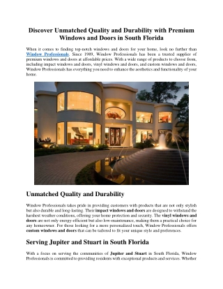 Reputed Windows and Doors Supplier in South Florida