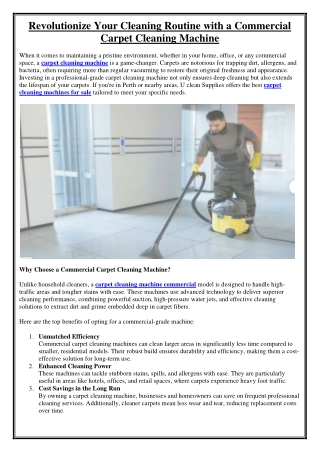 Revolutionize Your Cleaning Routine with a Commercial Carpet Cleaning Machine