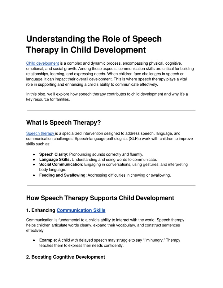 understanding the role of speech therapy in child development