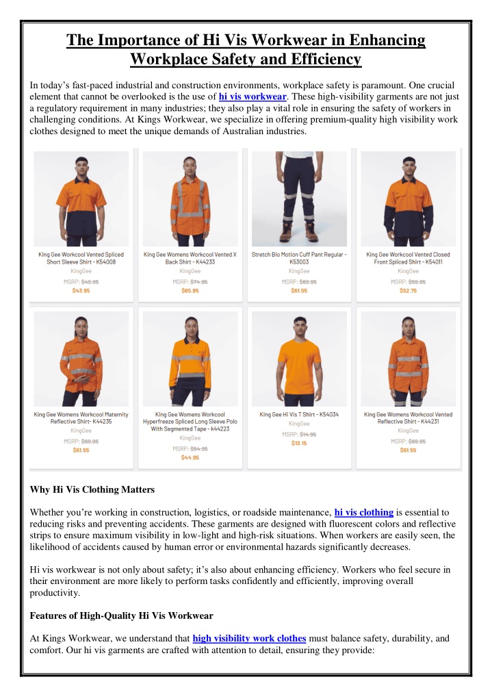 the importance of hi vis workwear in enhancing