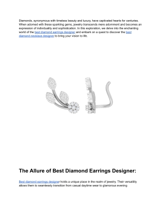 Exploring Exquisite Diamond Earrings & Best Diamond Necklace Designer
