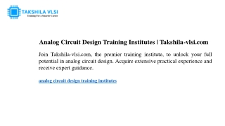 Analog Circuit Design Training Institutes Takshila-vlsi.com