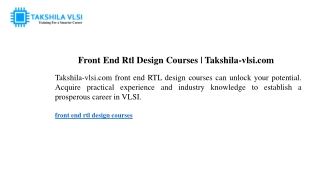 Front End Rtl Design Courses Takshila-vlsi.com