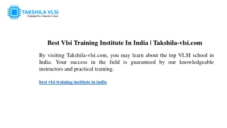 best vlsi training institute in india takshila